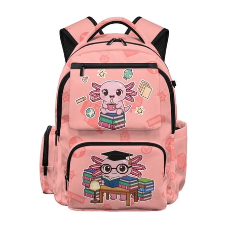 KUIFORTI Axolotl Cute Print Girls Backpack Kids Bookbag 17 Inch Large Capacity with Adjustable Straps Side Pockets for Elementary Middle