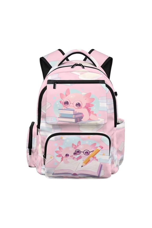 Axolotl Pink Kids School Bag Large Capacity Waterproof Backpack for Elementary School Students 17 Inch Girls Backpacks with Adjustable Straps
