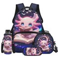 thumbnail image 1 of KUIFORTI Axolotl Reading 4Pcs Kids School Bag Set with Lunch Box Pencil Pouch Water Bottle Sleeve Lightweight Boys Girls Backpack for Elementary Primary Middle School Back to School Supplies, 1 of 7