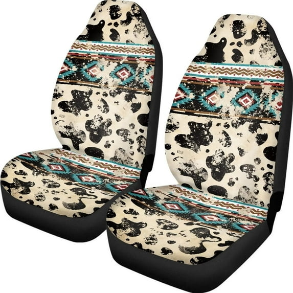 KUIFORTI Aztec Car Seat Covers Front Seat Only, Cow Print Car Accessories for Women Teen Girls,2 Pieces Auto Front High Back Seat Protector,Waterproof Seat Covers for Cars SUV Trucks Sedan