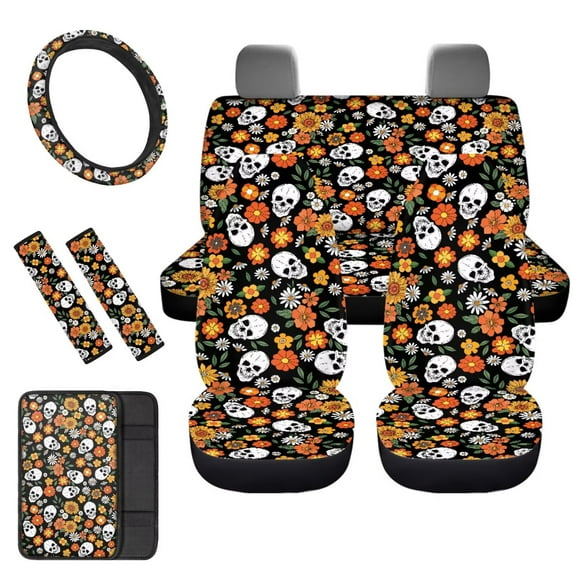 KUIFORTI Aztec Geometry Universal Seat Covers for Cars Tribal Style Front Rear Seat Covers,8 Pack,Polyester Seatbelt Strap Pads Auto Center Console Cover Pad Cushion Car Steering Wheel Accessories