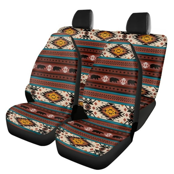 KUIFORTI Aztec Style Car Seat Covers Full Set 4 Pack Easy to Install Front Seat Protector Auto Seat Rear Split Bench Cover Universal Automotive Seat Cover Accessories