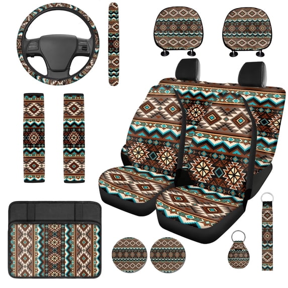 KUIFORTI Aztec Tribe Automobile Seat Cover Sets Comfortable Set of 14 Full Set Car Accessories Lanyard Keychain Holder Fit Most Cars, Truck, Suv, or Van Breathable Elastic Fabrics