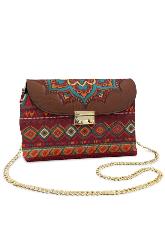 Aztec Tribe Crossbody Bag for Women Leather Durable Lightweight Medium Shoulder Handbags Hard-Wearing Small Bag with Removable Chain for Travel Daypack
