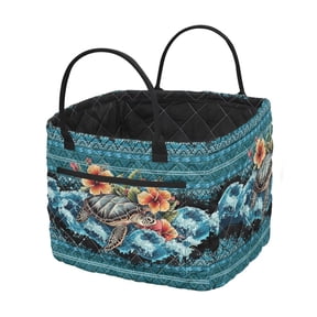 KUIFORTI Aztec Turtle Quilted Storage Basket, Large Capacity Organizer with Handles and Front Pocket, Multi-Functional for Nursery Baby Items, Toys, Blankets and Household Essentials