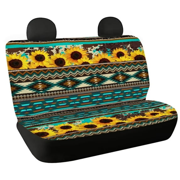 KUIFORTI Aztec Universal Rear Split Bench Seat Cover for Cars Truck SUV, Machine Washable Sunflower Back Seat Backrest Saddle Blanket Protector Set of 2 Pack
