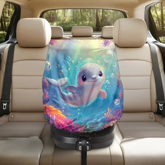 KUIFORTI Baby Car Seat Cover, Dolphin Print Baby Car Seating Sun Shade Cover for Keeping Infant Car Seat Cool, Foldable Car Accessories, Easy to Install
