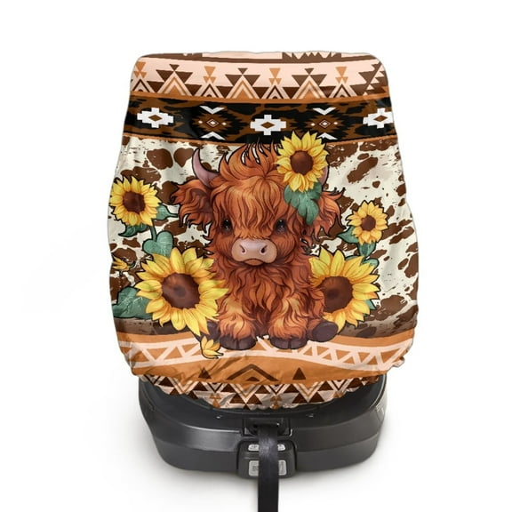 KUIFORTI Baby Car Seat Cover Highland Cow Car Seating Sun Shade Cover Protect from Sun/Hot Days UV Rays Protective Baby Seat Cover, Aztec Car Accessories