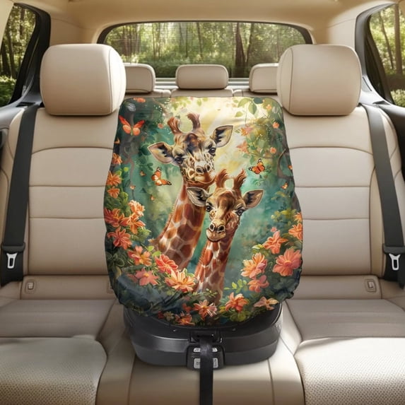 KUIFORTI Baby Car Seat Cover, Lightweight Car Seat Sunshade Cover, Heat & Sun Seat Reflector to Maintain a Cool Temperature for Baby, Toddler Car Accessories, Giraffe