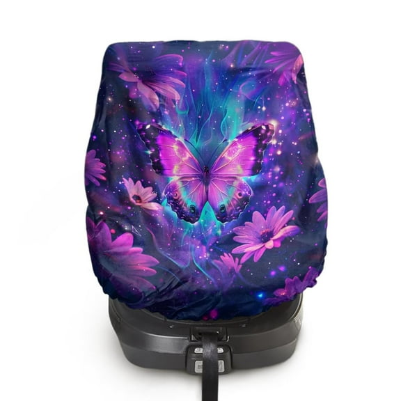 KUIFORTI Baby Car Seat Cover for Travel, Purple Butterfly Carseat Covers Baby Washable Infant Car Seat Protector Reusable Car Seat Sun Cover for Baby Soft Toddler Car Seat Accessories