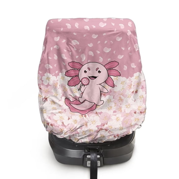 KUIFORTI Baby Car Seat Sun Shade Cover, Pink Axolotl Car Seat Cover with Elastic Bottom, Block Sunlight UV Ray Keeps Baby Seat at A Cool Temperature, 40" x 25" Baby Travel Accessories