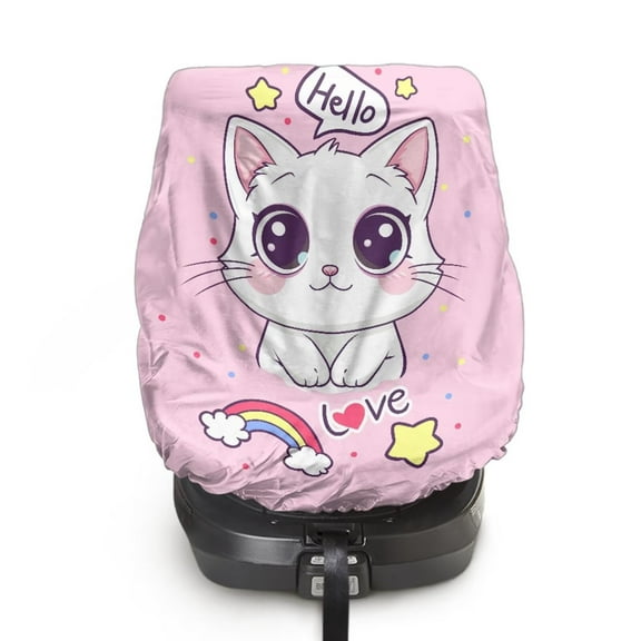 KUIFORTI Baby Car Seating Sun Shade Cover, Cat Car Seat Covers for Girls, Washable Infant Car Seat Protector Reusable Car Seat Sun Cover for Baby Soft Baby Travel Accessories, Pink