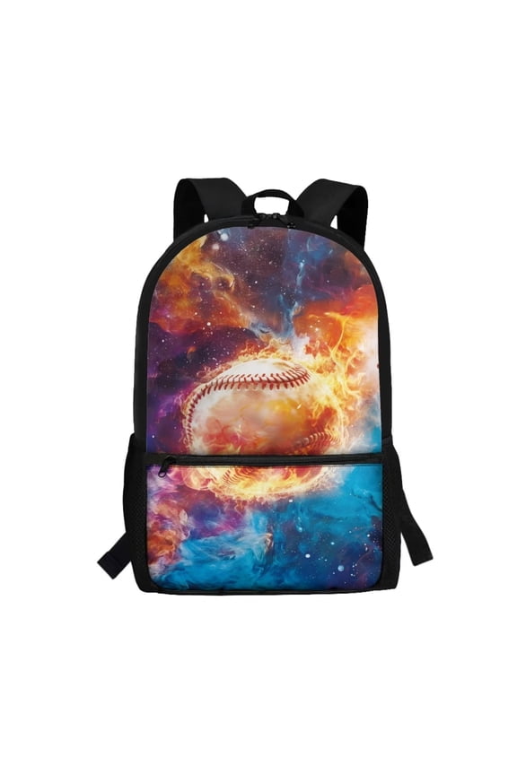 Backpack Kids School Bags Casual Lightweight Daypack with Adjustable Straps Travel Rucksack Elementary School Students Book Organizer, Galaxy Burning Baseball