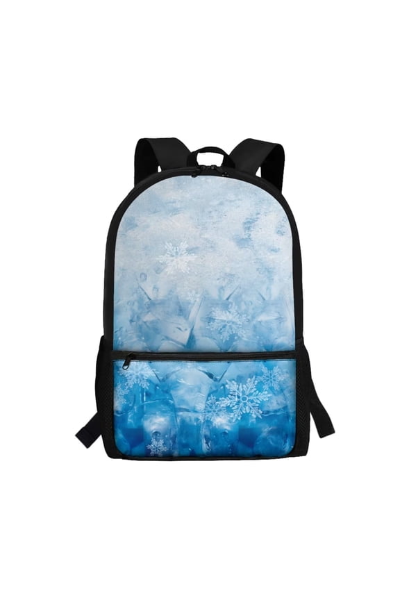 Backpack Teens School Bags Casual Zippered Daypack with Adjustable Straps Travel Rucksack Middle School Students Book Organizer, Ice Snowflake