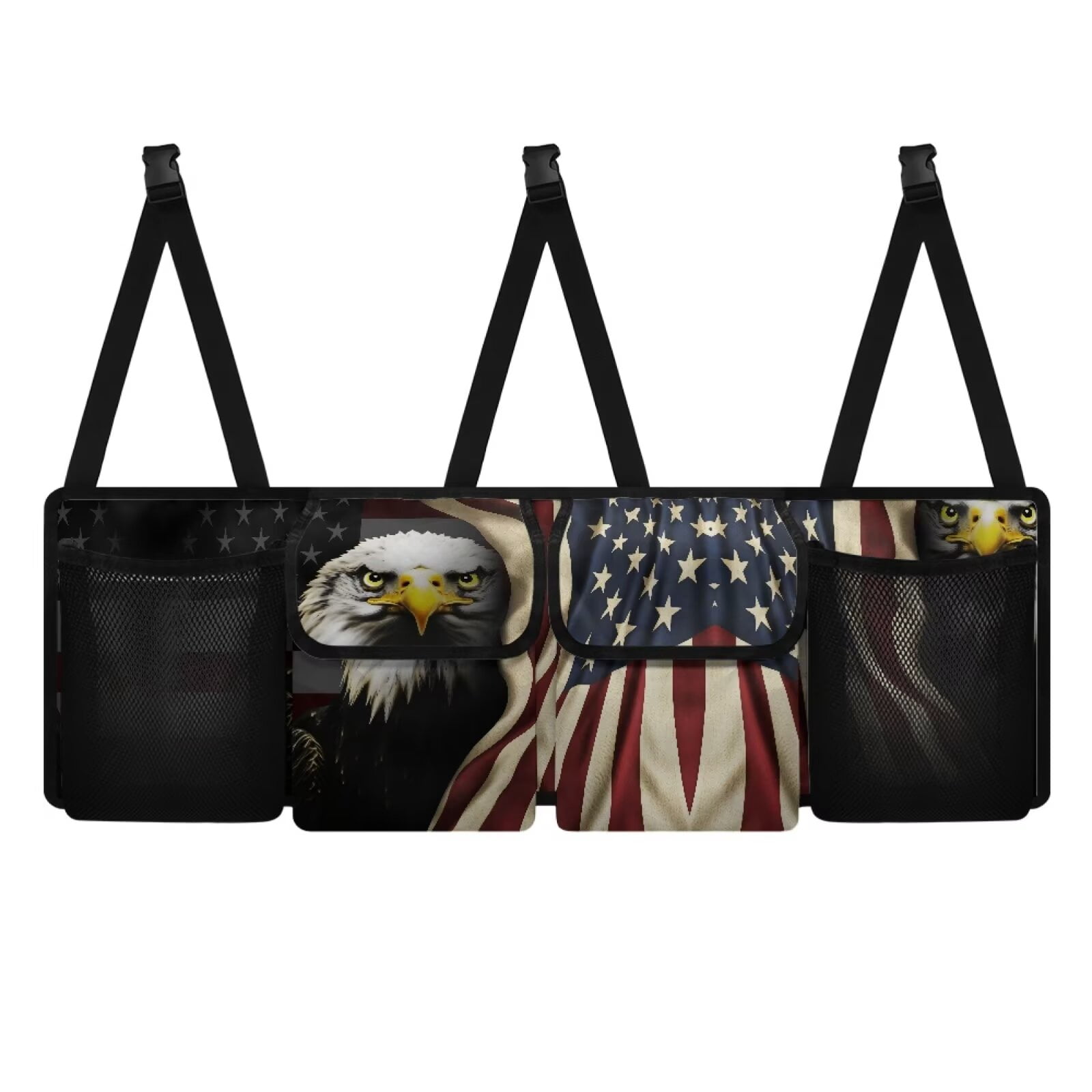 KUIFORTI Bald Eagle Car Trunk Organizer for SUV Trunk Organizers and Storage Keep the Car Clean and Tidy, USA Flag Car Accessories Space-Saving Backseat Car Organizer with Adjustable Straps