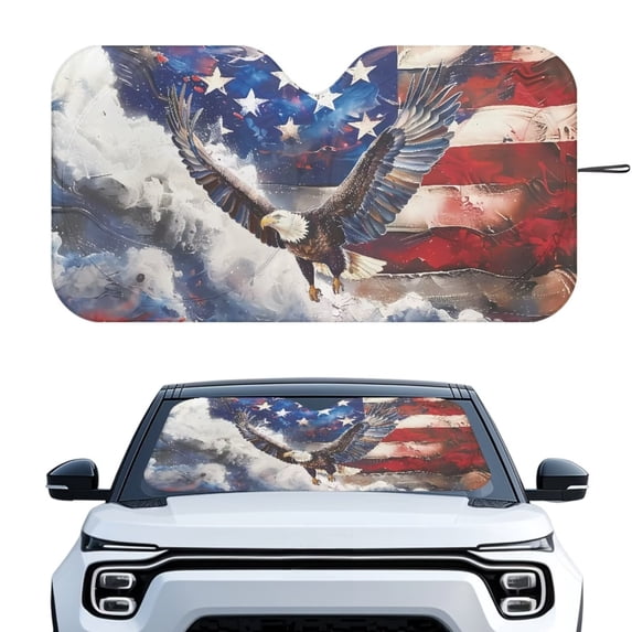 KUIFORTI Bald Eagle Front Windshield Car Sun Shade Large SUV Accessories, American Flag Car Shades for Front Windows Cute Front Window Heat Insulation Protection Keeps Your Vehicle Cool
