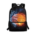 thumbnail image 1 of KUIFORTI Basketball Backpack For School Girls Fire Water Middle School Bookbag for Boys Teens Black Zipper Shoulder Backpack Kids 17 Inch Schoolbag with Side Pockets for Water Bottle & Umbrella, 1 of 6