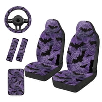KUIFORTI Bats Spider Web Seat Covers for Cars Set of 6 with Auto Center Console Armrest Pad Car Seat Belt Pad Cover Car Steering Wheel Cover Washable Fit for Cars Sedan SUV