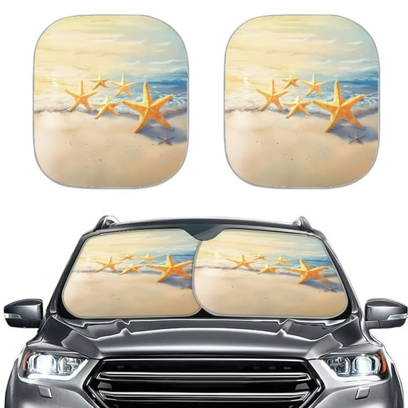 KUIFORTI Beach Starfish Car Windshield Sun Shade Foldable Front Window Cover, 2 Pack Window Sun Blocker to Keep Your Vehicle Cool & Comfort