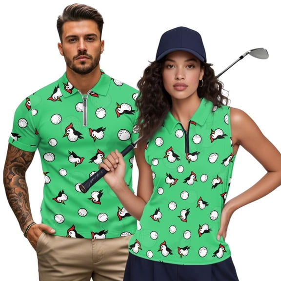 KUIFORTI Bird Matching Golf Shirts for Couple Quarter Zip Golf Tennis Tank Top Quick Dry Athletic Sleeveless Shirts Racerback Design Machine Washable Lapel Design