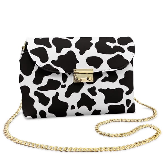 KUIFORTI Black Cow Pattern Crossbody Bags for Women Leather Durable Woman Shoulder Bag Handbags Functional Shoulder Bag Wallets with Chain Strap for Camping Parties