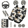thumbnail image 1 of KUIFORTI Black Cow Print Auto Seat Covers Full Set Set 14 Pcs with Auto Center Console Armrest Pad Steering Wheel Cover Seat Belt Pads Car Headrest Protectors for Most Cars, 1 of 7