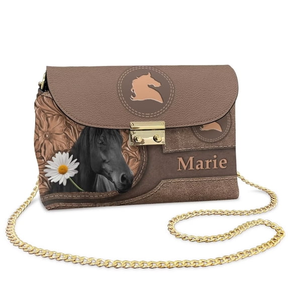 KUIFORTI Black Horse Crossbody Bags for Women Leather Durable Functional Woman Shoulder Bag Handbags Comfortable Shoulder Bag Wallets with Chain Strap for Daily Life