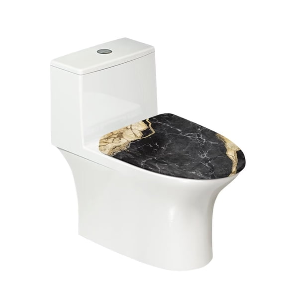 KUIFORTI Black Marble Toilet Lid Cover Elongated Toilet Seat Cover Dust Cover Toilet Seat Lid Cover for Bathroom Decor,Fits Most Round,Elongated and Oblong Lids