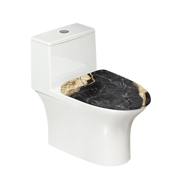 KUIFORTI Black Marble Toilet Lid Cover Elongated Toilet Seat Cover Dust Cover Toilet Seat Lid Cover for Bathroom Decor,Fits Most Round,Elongated and Oblong Lids