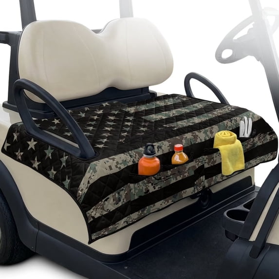 KUIFORTI Black US Flag Golf Cart Seat Covers Non-Slip Golf Cart Seat Towel Blanket with 4 Front Pockets & Nonskid Bottom Suitable Club Car and More 2 Person Seats Golf Carts