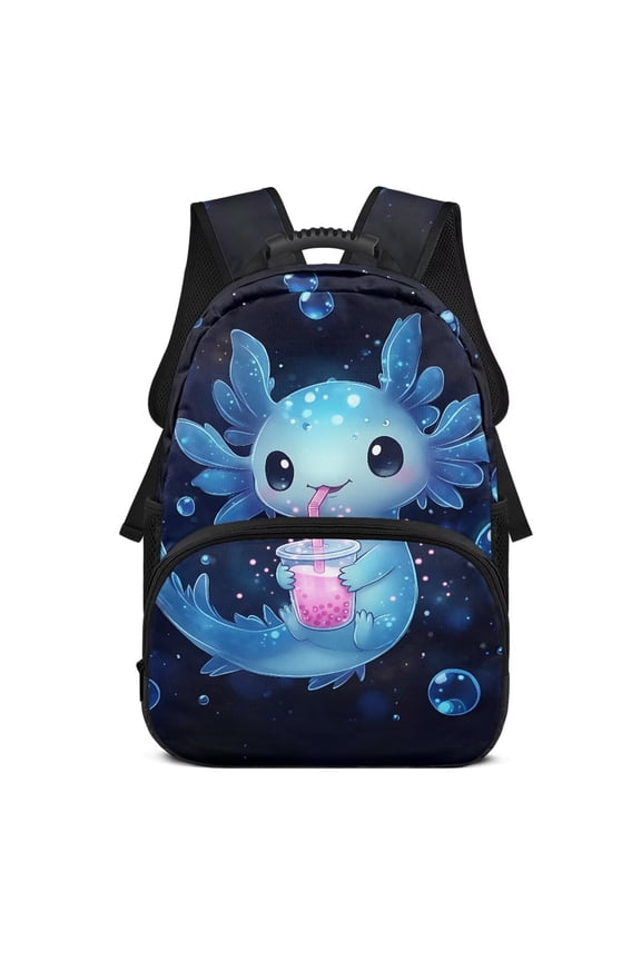 Blue Axolotl Print Kids School Backpack Polyester Large Capacity with Multiple Organizer Pockets for Elementary Middle Students Back to School Supplies