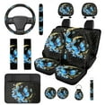 thumbnail image 1 of KUIFORTI Blue Butterfly 14 Pcs Seat Covers for Car Auto Center Console Armrest Pad Steering Wheel Cover Wristlet Keychain Car Interior Automotive Fits Most Cars, Sedans, SUVs, 1 of 6