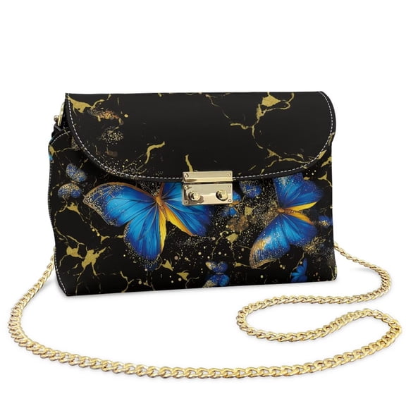 KUIFORTI Blue Butterfly Print Crossbody Leather Bags for Women Fashion Lightweight Medium Shoulder Handbags Portability Durable Shoulder Bag for Women for Day & Night