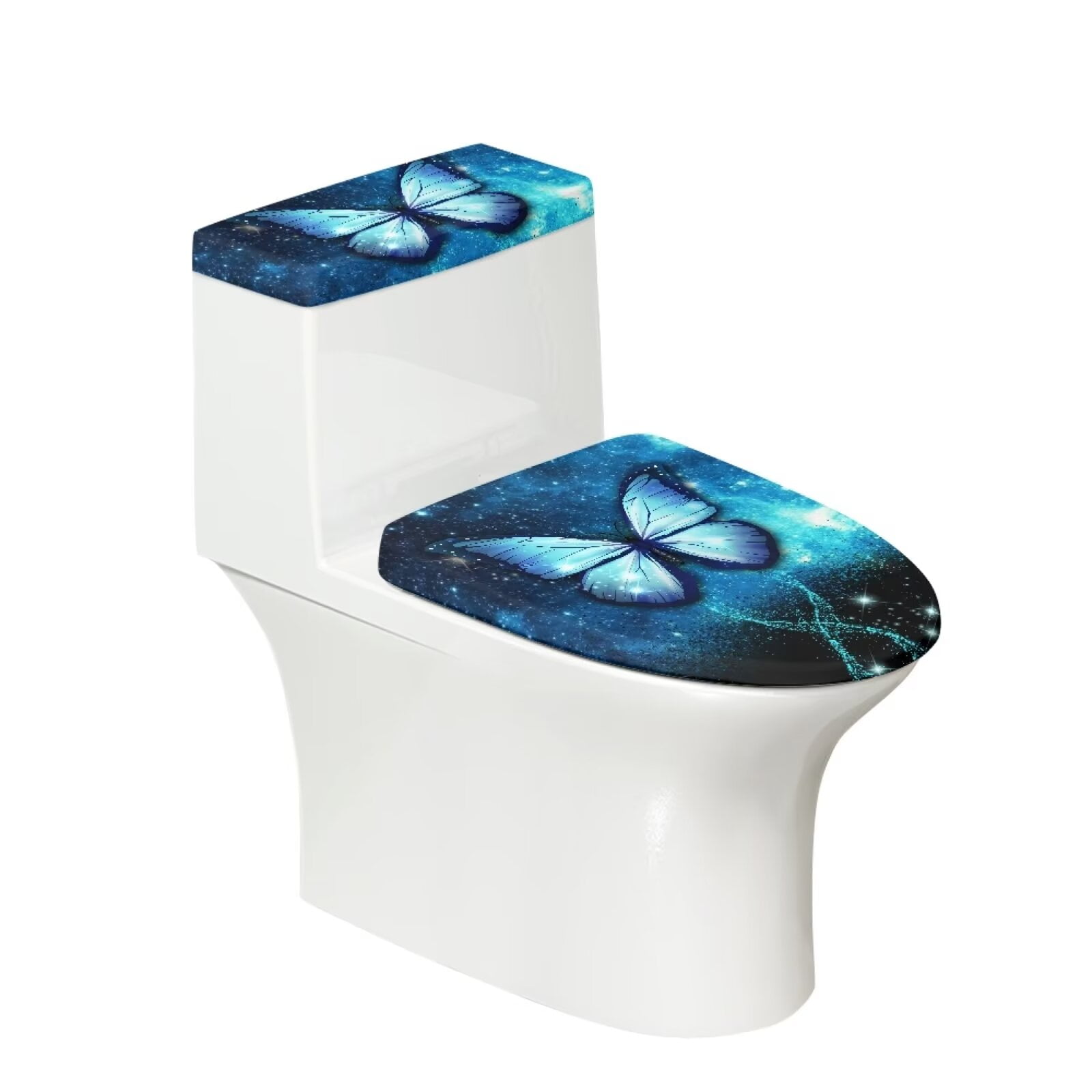 KUIFORTI Blue Butterfly Toilet Seat Cover Butterfly Toilet Tank Cover Toilet Seat Lid Covers for