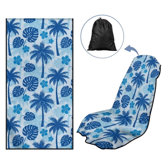 KUIFORTI Blue Coconut Tree Car Seat Towel Cover for Yoga,Gym,Workout,Sports,Running,Camping and Beach 60 x 33 Inch Post-Workout Car Seat Protector Soft Quick-Dry Auto Accessories