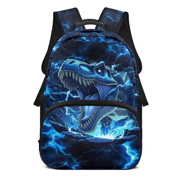 KUIFORTI Blue Lightning Dinosaur Print Boys Kids School Backpack 17 Inch Large Capacity with Side Pockets Suitable for Elementary Middle Students Back to School Supplies Gifts for Kids