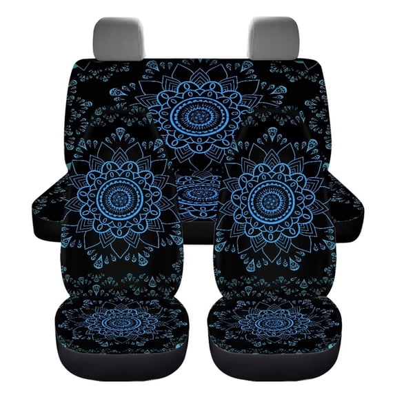 KUIFORTI Blue Mandala Auto Seat Cover Pack of 4, Automotive Interior Decor Trendy Accessories Car Front Seats and Rear Bench Cove Fashion Auto Interior for Car Sedan Auto Truck SUV