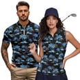 thumbnail image 1 of KUIFORTI Blue Palm Tree Matching Golf Shirts for Couple Quarter Zip Golf Tennis Tank Top Quick Dry Athletic Sleeveless Shirts Racerback Design Machine Washable Lapel Design, 1 of 6