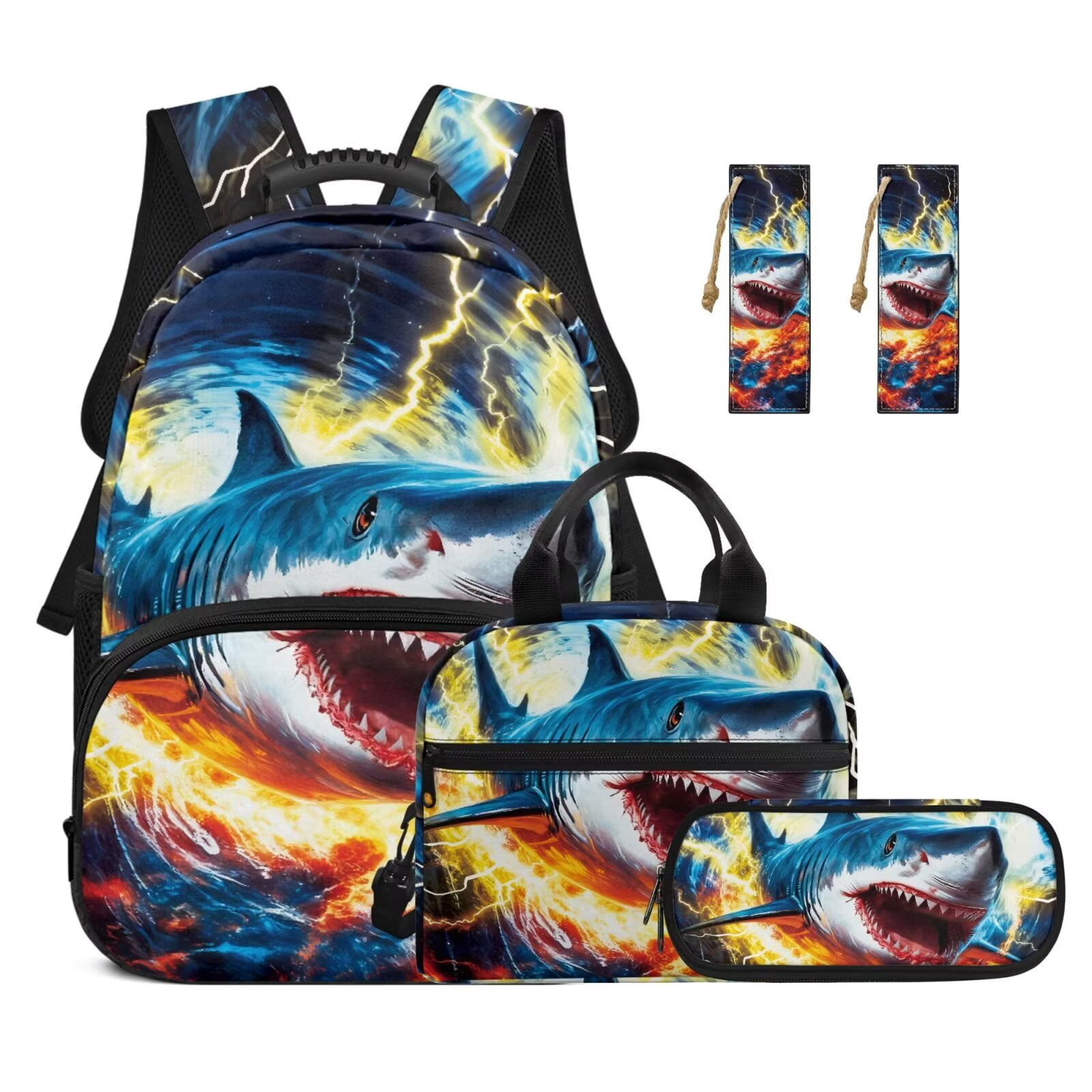 KUIFORTI Blue Shark Backpack with Lunchbox and 2Pcs Bookmark Backpack ...