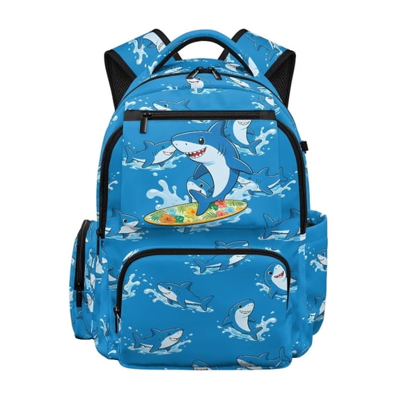 KUIFORTI Blue Shark Kids School Bag Large Capacity Backpack Student Backpack with Side Pockets Water Resistant Polyester 17 Inch for Teens Elementary Middle School