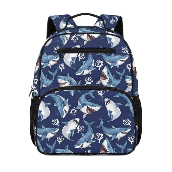 KUIFORTI Blue Shark Toddler Backpack Boys Kids School Bag with Multiple Organizer Pockets Adjustable Straps 13.5 Inch for Preschool Kindergarten Back to School Gifts