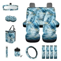 KUIFORTI Blue Tie Dye 15 PCS Car Seat Cover Set Seat Covers Steering Wheel Cover Seat belt Cover Pad Cup Coasters Car Trash Can Car Storage Box Rear View Mirror Cover Keychain