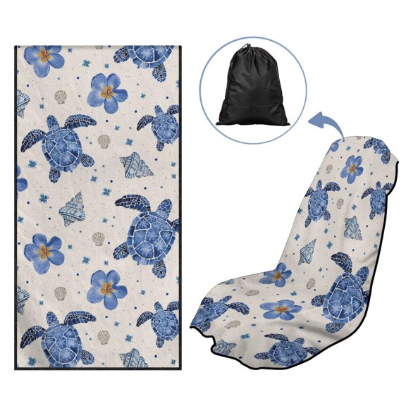 KUIFORTI Blue Turtle Floral Car Seat Towel Cover Easy to Install Post-Workout Car Seat Protector for Gym Outdoor Sport, Picnic, Beach, Pet Dog Travel Sweat Absorption Versatile Front Protector