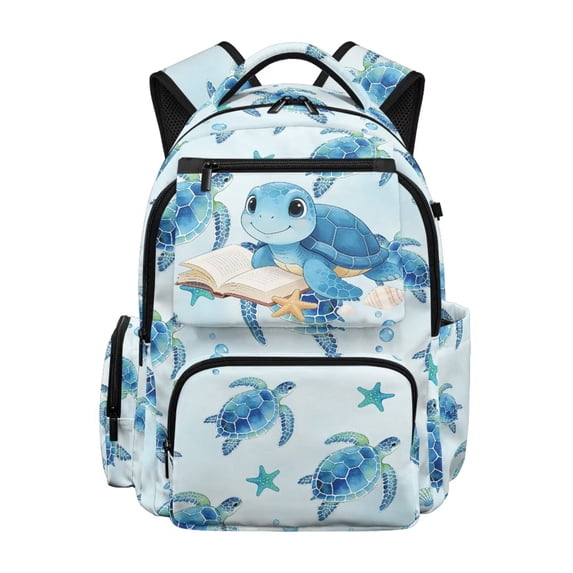 KUIFORTI Blue Turtle Girls Backpack Kids Bookbag Durable Polyester with Adjustable Straps Side Pockets Suitable for Elementary Students