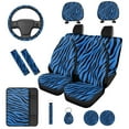 thumbnail image 1 of KUIFORTI Blue Zebra Stripes 14 Pcs Car Seat Covers Full Set Car Steering Wheel Accessories Auto Center Console Armrest Pad Cars Cup Holder Coaster Personalized Fit for Most Cars, 1 of 7
