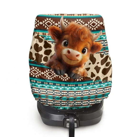 KUIFORTI Boho Car Seat Cover Baby Highland Cow Car Seat Sun Shade, Foldable Baby Carseat Cover for Travel Car Accessories Protect from Sun/Hot Days UV Rays