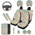 thumbnail image 1 of KUIFORTI Boho Flower Automobile Seat Covers Full Set 14 Pack with Car Steering Wheel Accessories Auto Center Console Pad Seat Belt Pads Car Headrest Covers for Most Cars, 1 of 7