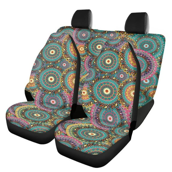 KUIFORTI Boho Mandala Auto Seat Covers Full Set, Front Seats and Rear Bench Cover Protector for Car Truck SUV, 4 Pack Vehicle Seat Protector Easy to Install