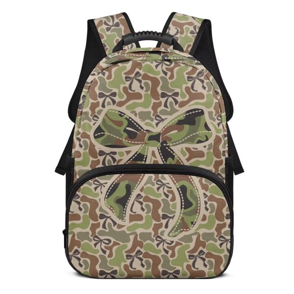 KUIFORTI Bow Camouflage Girls Backpack Large Capacity Kids School Bag with Adjustable Straps Side Pockets Suitable for Elementary Primary Middle Back to School Gifts