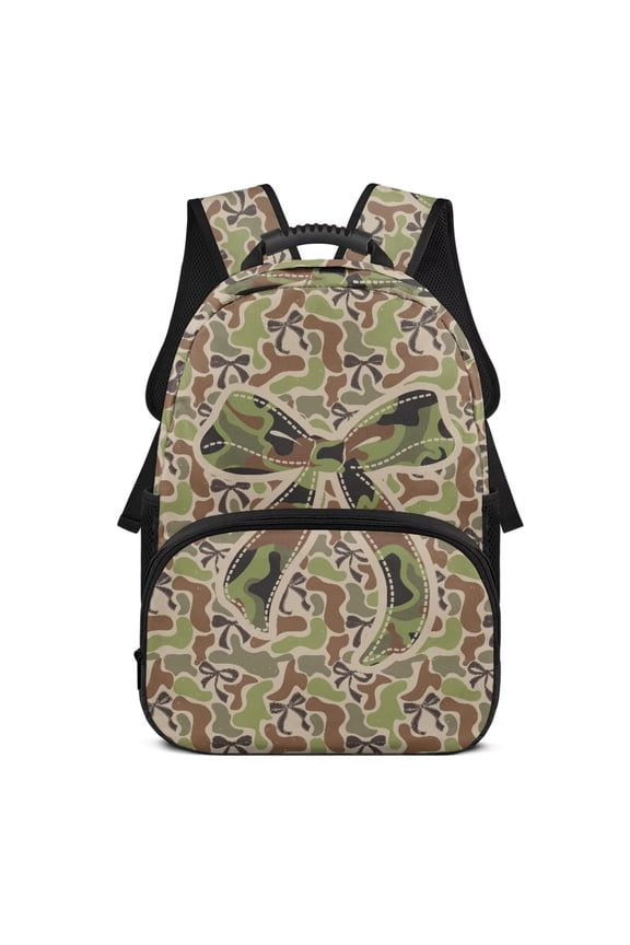 Bow Camouflage Girls Backpack Large Capacity Kids School Bag with Adjustable Straps Side Pockets Suitable for Elementary Primary Middle Back to School Gifts